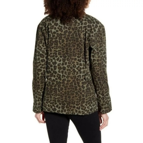 Good American Sage Green Leopard Cotton Utility Jacket With Pockets - Picture 6 of 11